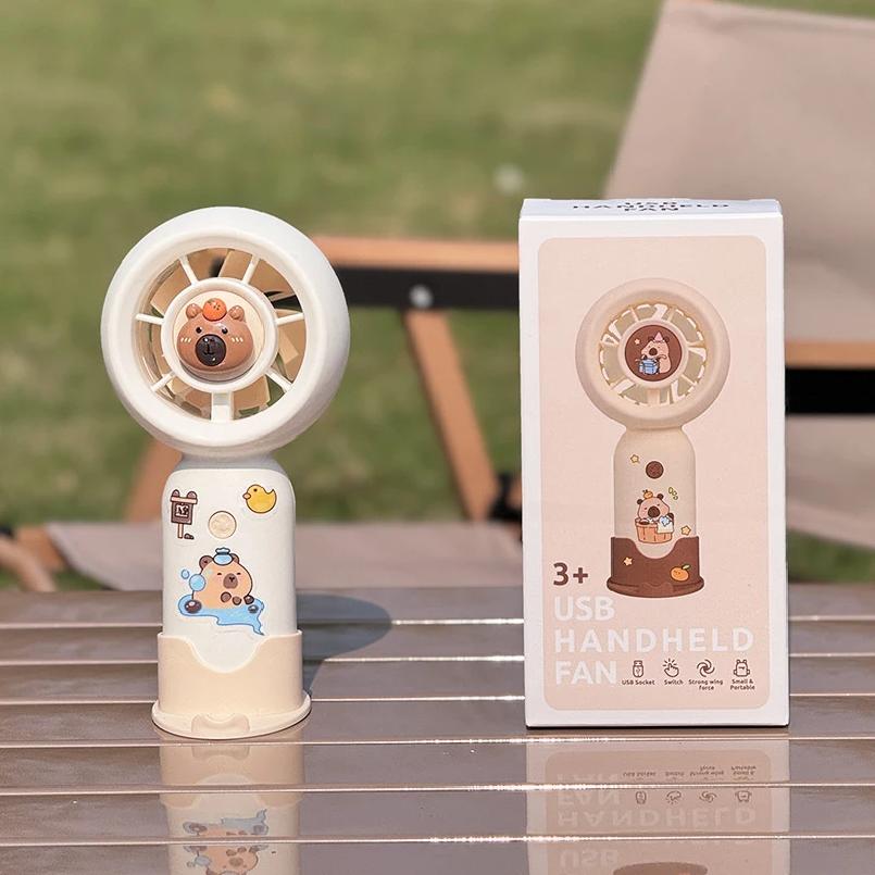 Portable Mini Pocket Cooling Fan Handheld Fan Cartoon Cute Capybara Small Fan Outdoor USB Charging Small Fan Gifts