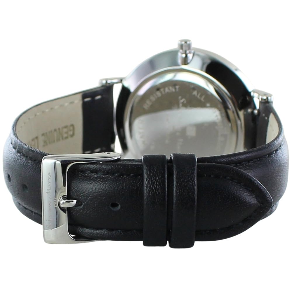 Salvatore Marra Sun and Moon Slim Quartz Watch with Shopper Leather Strap Black X Men's Bag, (No. 3 Silver)