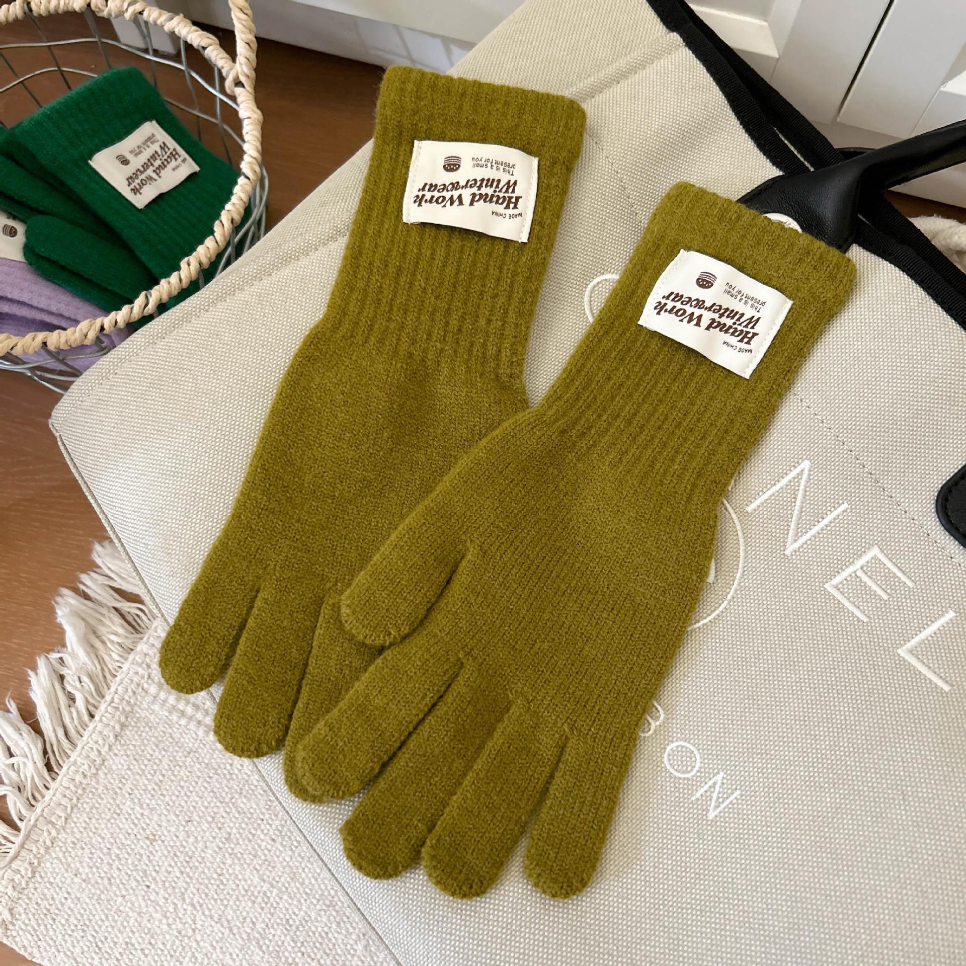 

Touchscreen Exposed Finger Solid Color Warm Knit Long Windproof Five Finger Cycling Korean Version Trendy Versatile Women Gloves One Size