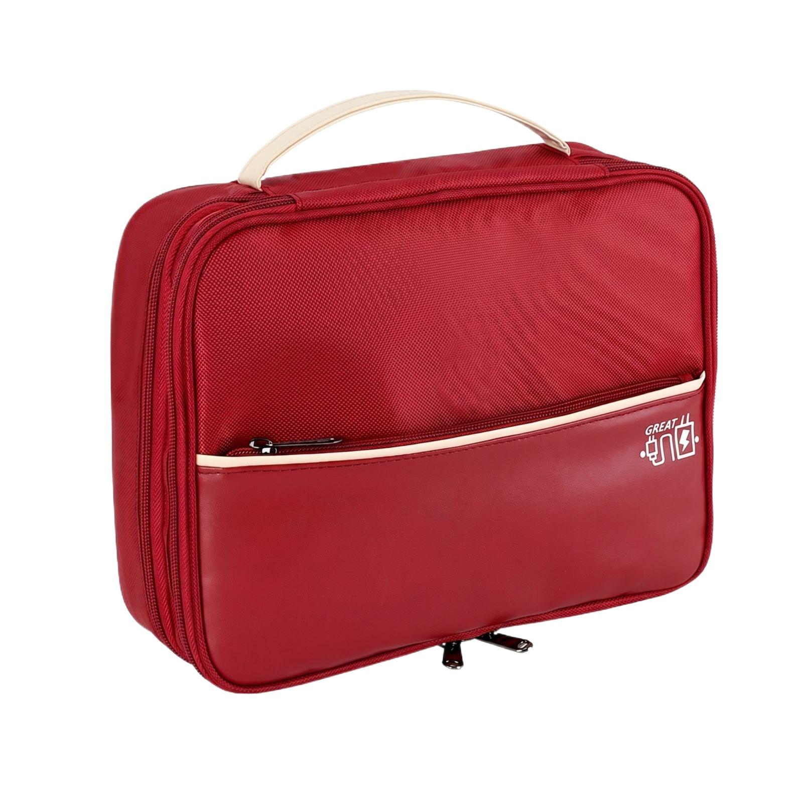 

Multi Functional Digital Accessories Organizer Bag Portable Data Cable Storage Case with Handle for Electronics and Travel Use one size червоний