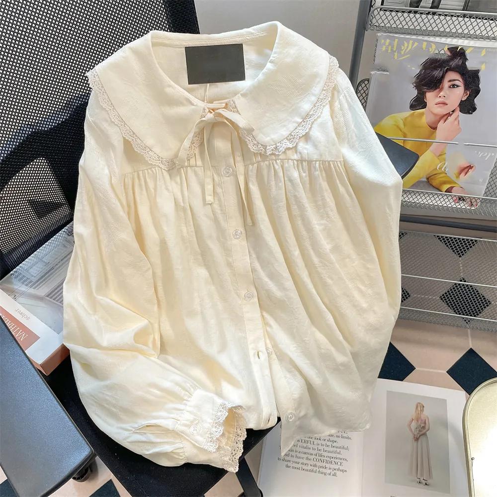Women s Spring and Autumn French Sweet Doll Collar Lace Long Sleeve Shirt Lazy Style Interior Top XS