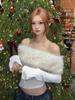 260g Cotton Modal Off-Shoulder Slim-Fit Top with Detachable Fur Collar