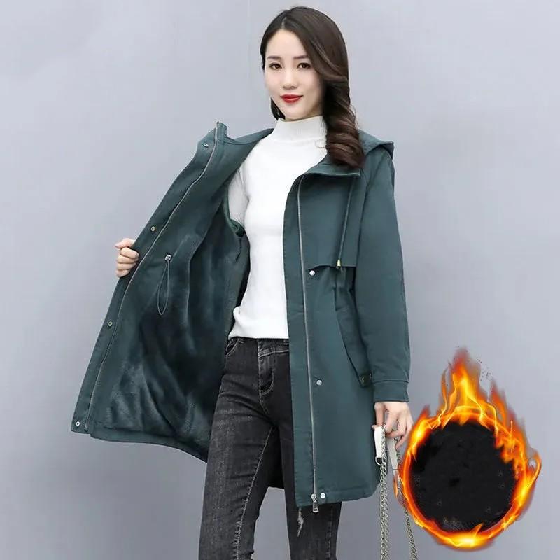 Women's Winter Mid Length Hooded Waist Cinching Pie Overcomes Middle-aged Mothers' Warm Jacket