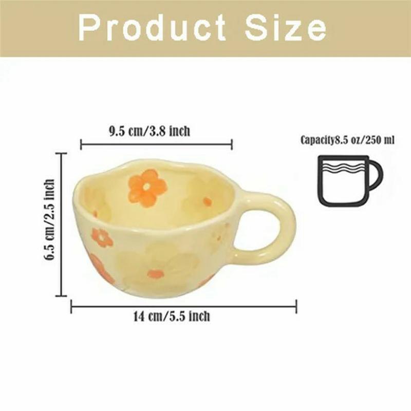 250ml Hand Pinched Irregular Flower Ceramic Mug Coffee Cup Milk Tea Cup Korean Style Oatmeal Breakfast Mug Drinkware Kitchen Cup