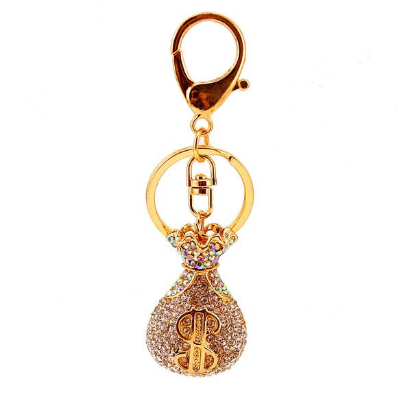 Elegante Portachiavi Pendente Sacchetto Portafortuna in Cristallo con Diamanti Incastonati - Accessorio e Regalo da Donna