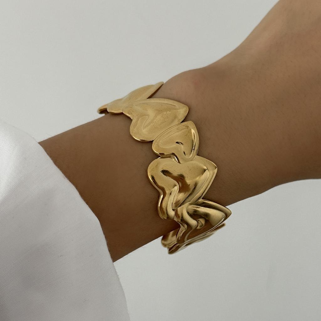 Vintage Stainless Steel Flower Heart Bracelet For Women Gold Color Irregular Geometric Cuff Bangles Bracelets Aesthetic Jewelry