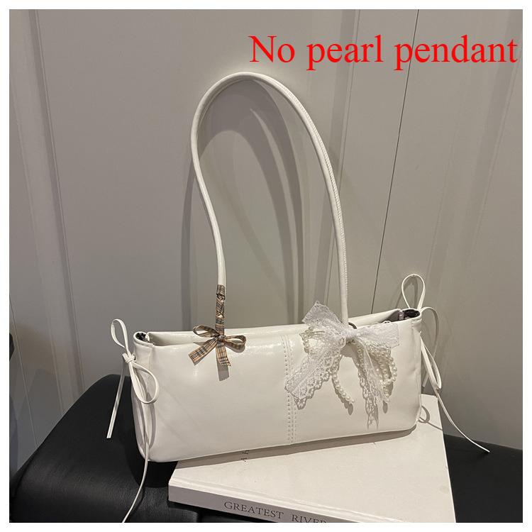 Simple Solid Color Pu Shoulder Bags for Women Sweet Bow Thread Design Ladies Underarm Bag Casual Versatile Female Pillow Handbag