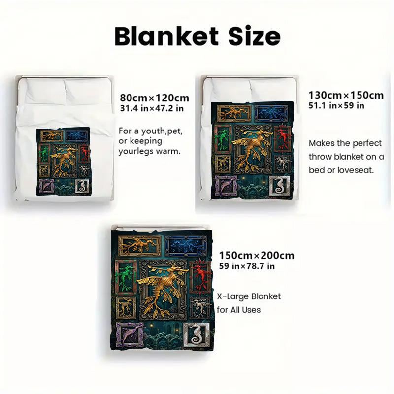 Golden Sea Dragon Frames 2D Flat Pattern Flannel Blanket, High Quality All Seasons, Home Decor, Warmth and Comfort, Perfect for Christmas Gifts.