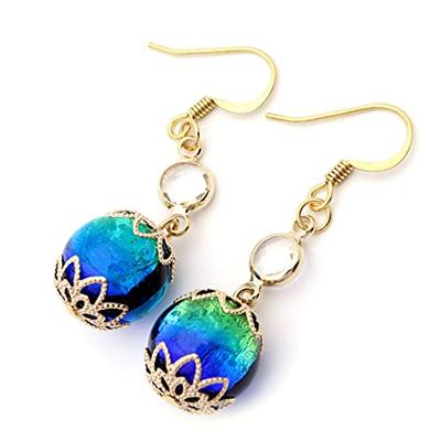[GOLD STONE] Firefly Glass Earrings for Women, Glowing Kerama Marine Hook Earrings, Sparkling, Okinawa, Ryukyu