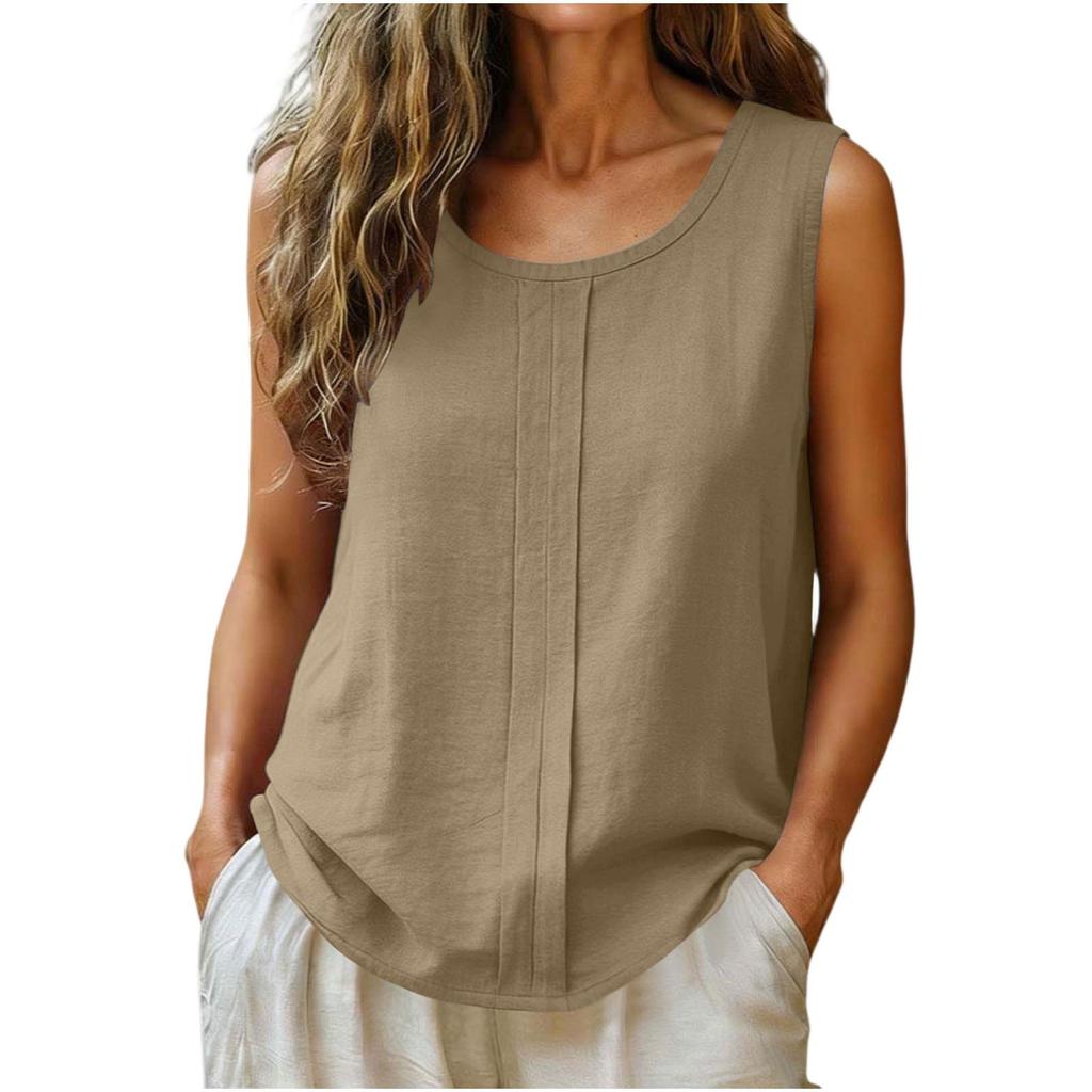 Canottiere Casual da Donna in Cotone e Lino Senza Maniche