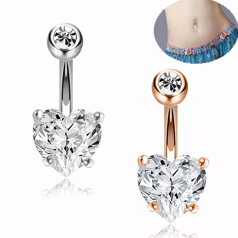 Shiny Zircon Crystal Belly Button Rings for Women Fashion Heart Navel Ring Metal Steel Barbell Butterfly Body Piercing Jewelry