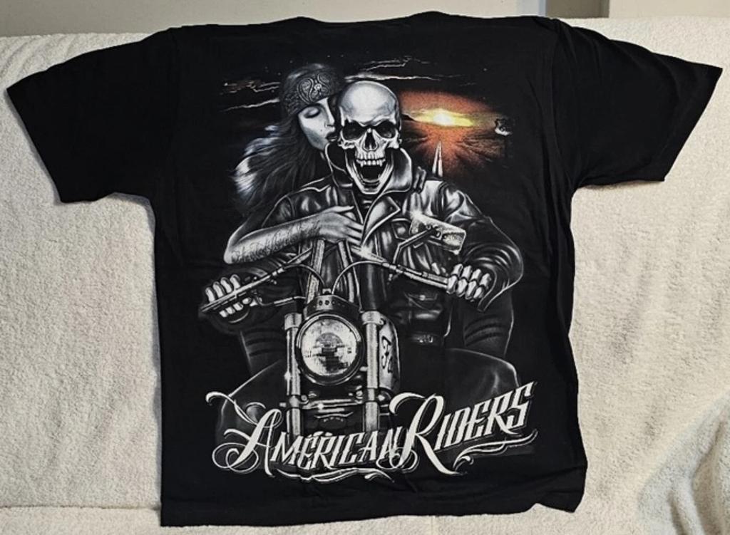 T-shirt MOTOCICLISTA AMERICANO SCHELETRO BIKER DONNA ROUTE 66 TATUAGGIO