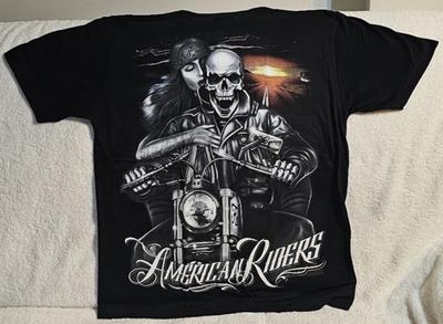 MOTORCYCLE AMERICAN RIDER SKELETON BIKER LADY ROUTE 66 TATTOO T-shirt Tops Tees Unisex
