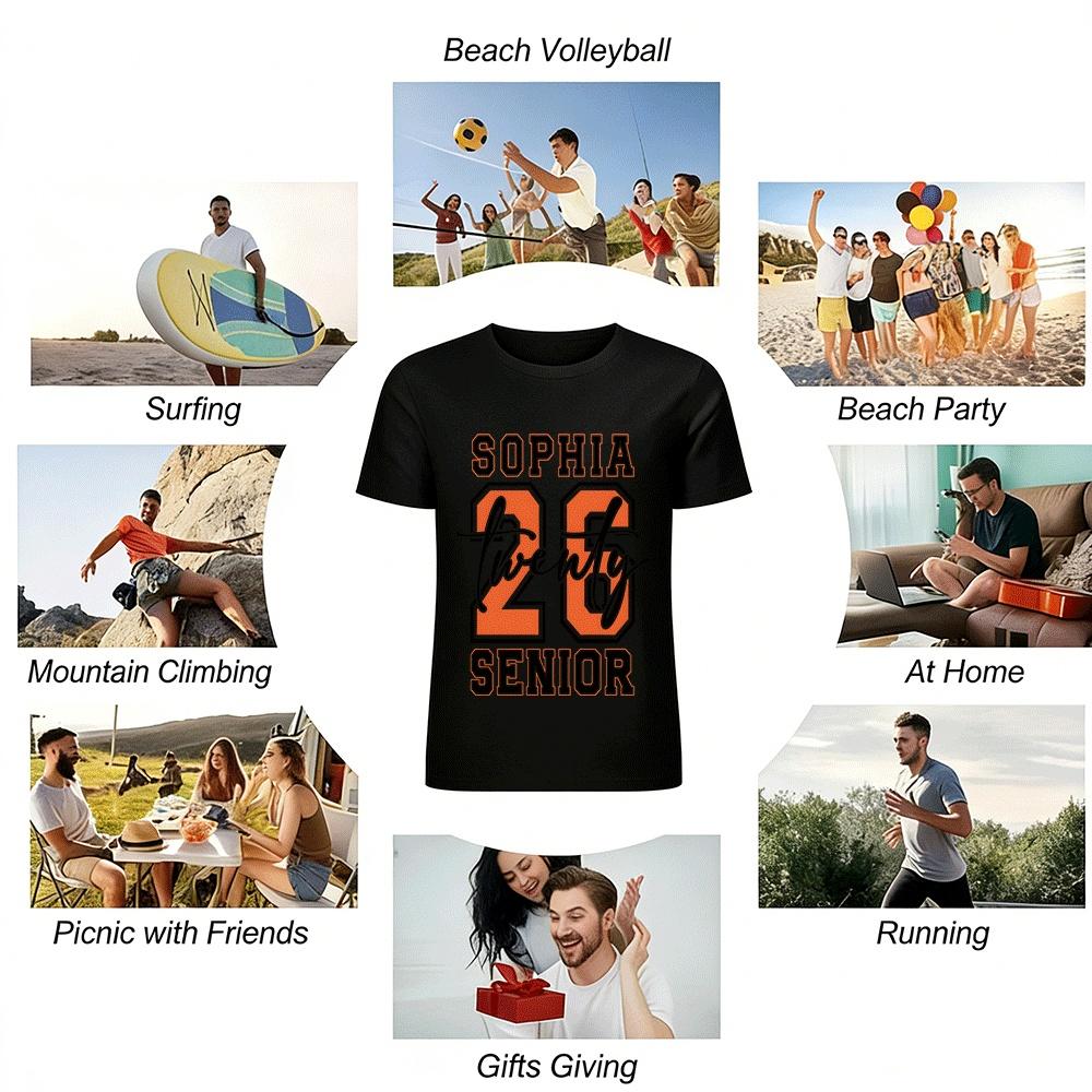 Senior 2026 Sophia Custom Graduation Print Casual Tee Pure Cotton T-shirt