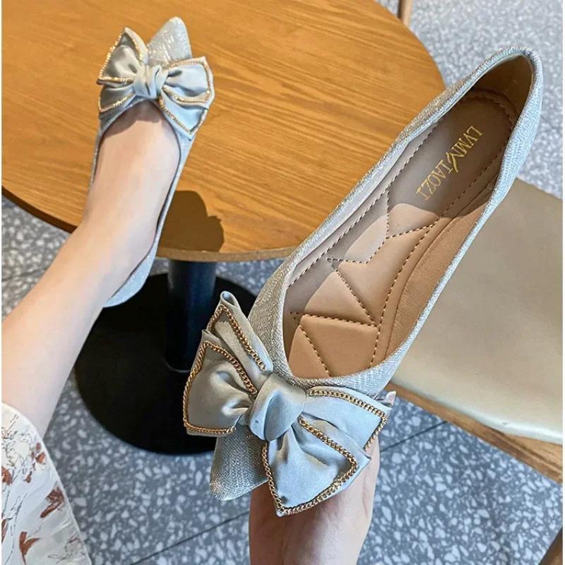 Water Diamond Single Shoes Women's New Autumn Shoes Evening Style Celebrity Bean Shoes Flat Top Woman's Shoe 41-43 Flats Women