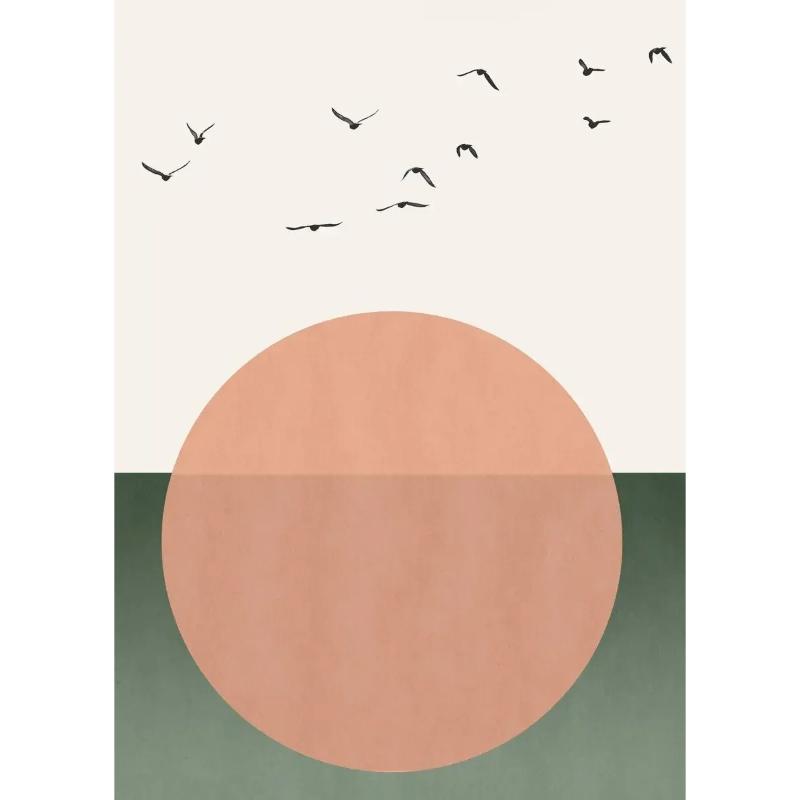 Modern Minimalist Canvas Painting Print Boho Style Trees Birds Sun Landscape Canvas Wall Art Poster Prints for Living Room Home Decor