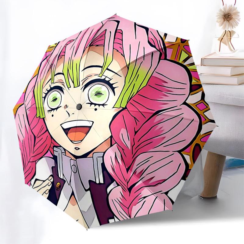 

1pc Chibi Cat Ear Girl Automatic Opening Closing Umbrella with Cherry Blossom Print, Portable 3-Fold Design, 8-Bone Iron Frame Outdoor Umbrella for Fa