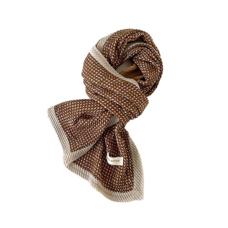 Autumn and Winter Advanced Ins Wind Scarf Simple Khaki Digital Printing Warm Windproof Pleated College Style Scarf