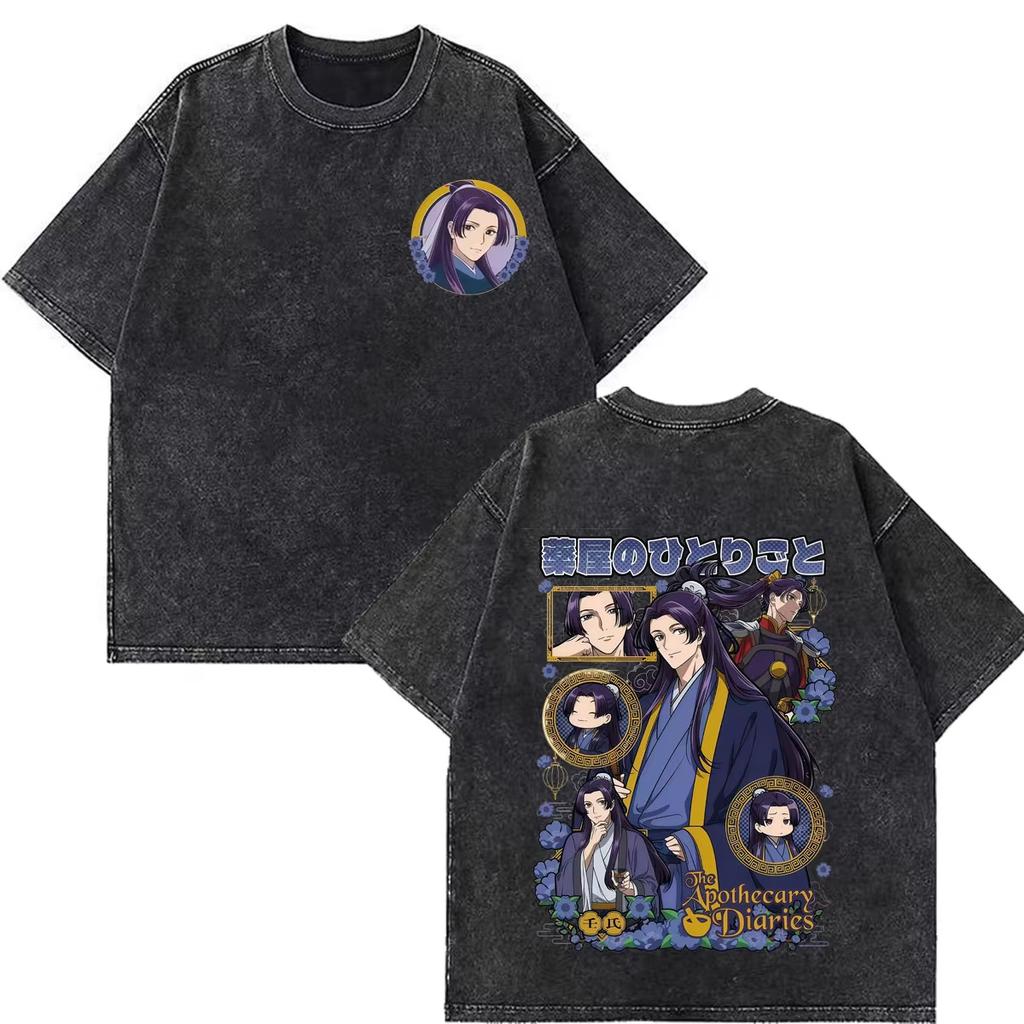 2026 Summer Hot Sale Anime The Apothecary Diaries Print Vintage Washed T-shirt Men Women Hip-hop Punk T-shirt Cotton Gothic Round T-shirt