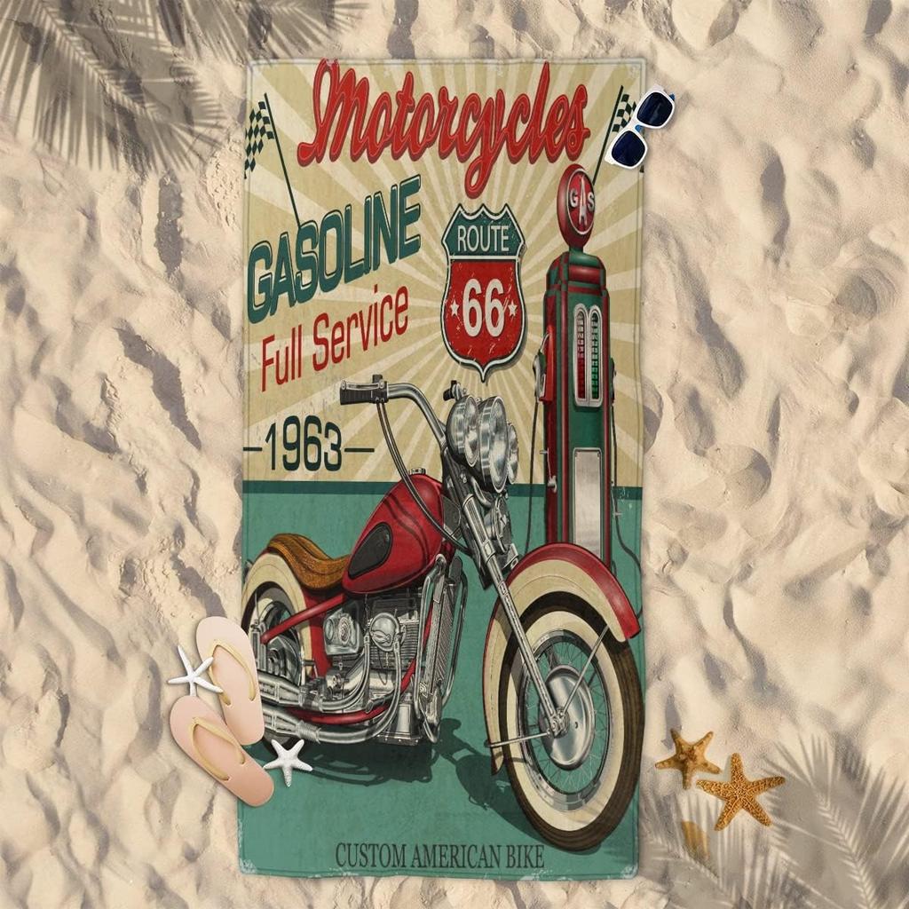 Old Motocycles Arts Beach Towel for Family Stuffs Friends Gifts Quick-Dry Sand Free For Bath Yoga Tourism Beach Camping Swimming