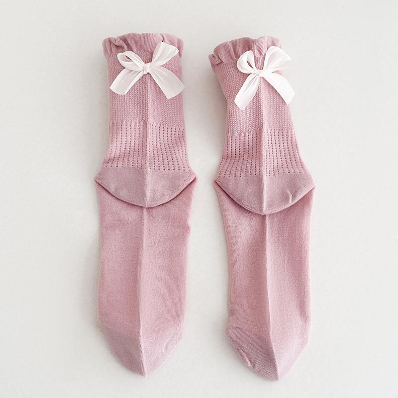 

Bow Socks, Women s Summer Thin Mid-calf Socks, Ballet-style Cotton Socks, Black Fungus Edge Lolita Sweet Pile Socks 1 pair рожевий