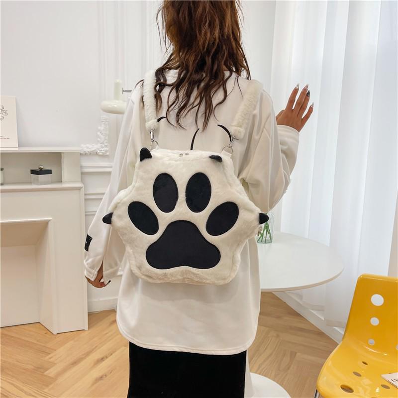 Cute Cat Paw Plush Backpack for Girls - Single Shoulder & Student Style for Autumn/Winter