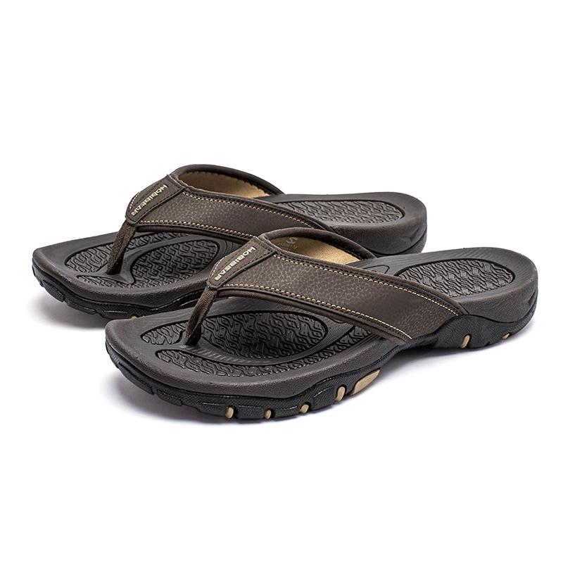 Summer Outdoor Men Slippers PU Leather Flip Flops Beach Shoes TPR Outsoles Hard-Wearing Outdoor Style Big Size 47 48 49