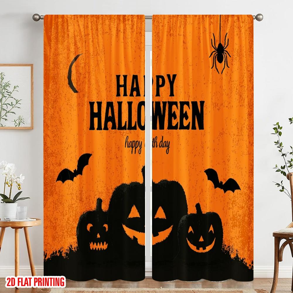 2pcs,2D Plane Printing Popular Curtain Panels Halloween Pumpkin (1) 100% Polyester (without Rod) Room Decor for Living Room,