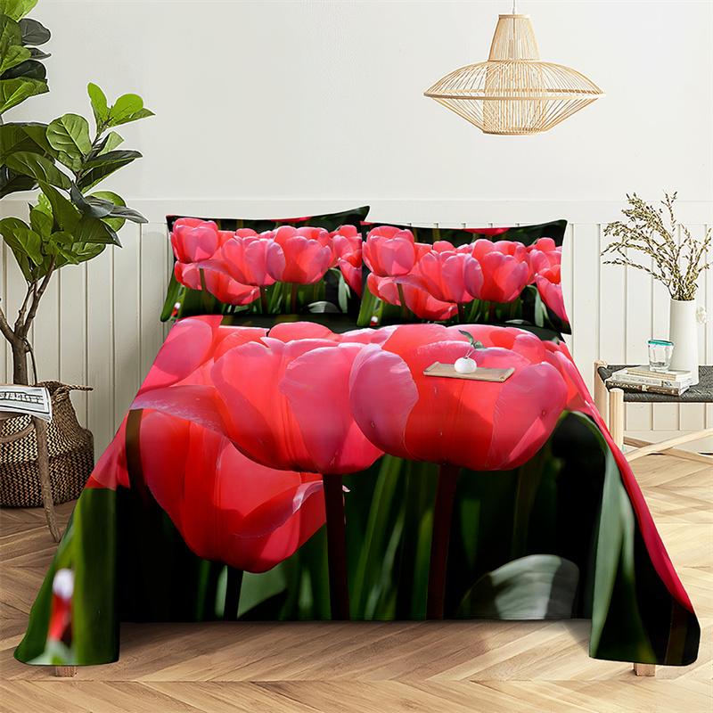 Home Bedsheets Pink Tulip Single Bedsheet Fashion Design Flowers Sheets Queen Size Bed Sheets Set Bed Sheets and Pillowcases