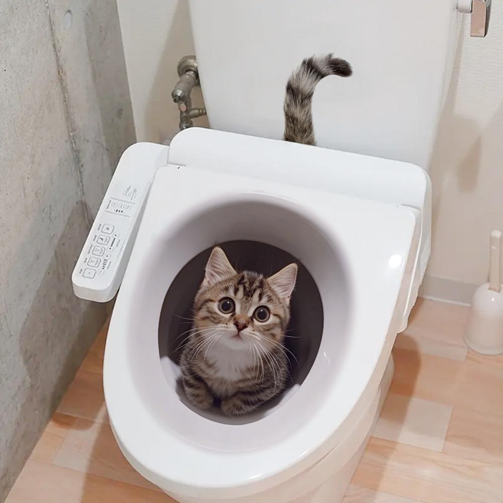 Creative Funny Cat 3D Toilet Lid Stickers Removable Self-Adhesive WC Sticker Clear Waterproof Toilet Seat Decals