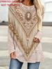 Women's Plus Size Vintage Bohemian Faux Tassel Jewelry Print Long Sleeve T-Shirt