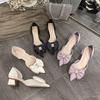 2123-18 high-heeled sandals women's 2025 summer Korean version bow hollow sandals pointed thick heel single shoes women