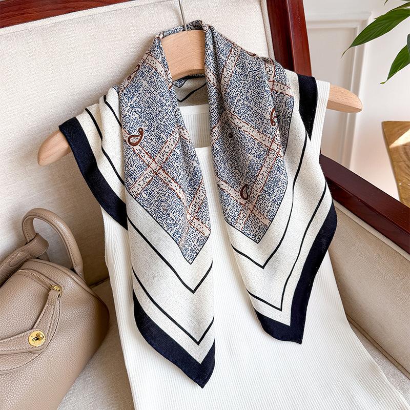 Four Seasons Silk Wool Medium Square Scarf 65 * 65cm Silk Wool Scarf Women's Light Luxury Premium Versatile Silk Scarf Shawl