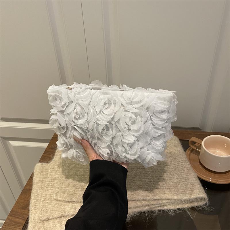 

Women s Rose Mesh Flower Clutch - Elegant Shoulder Underarm Bag білий
