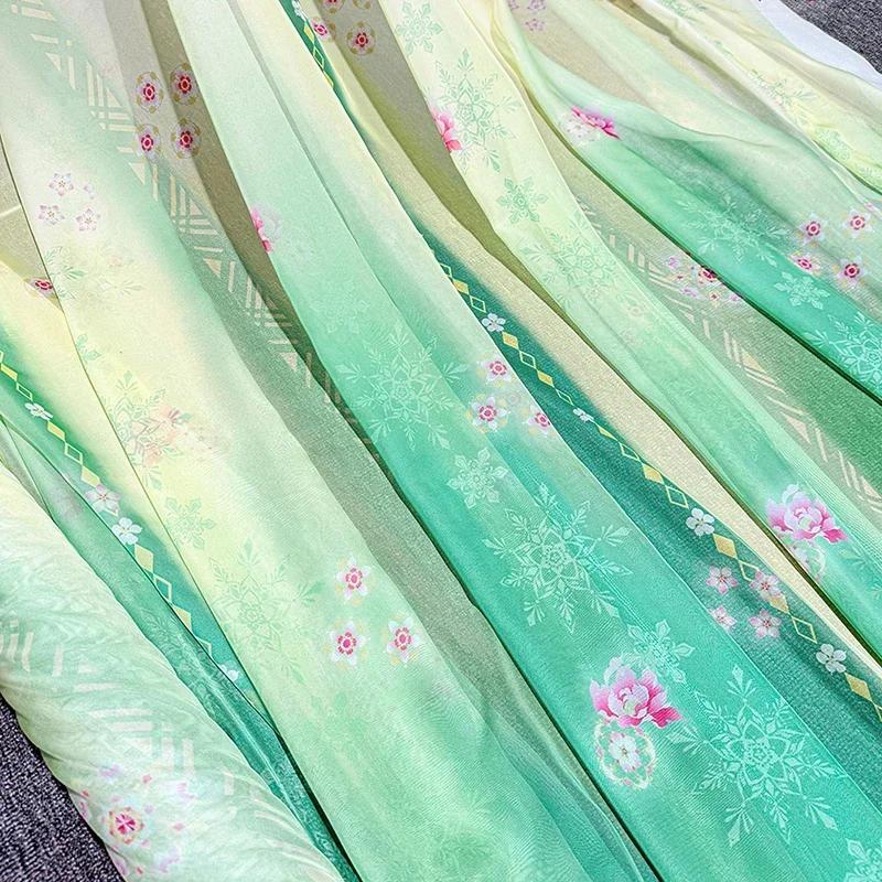 Gradient Color Chiffon Fabric Diy Rainbow Christmas Flowers Print for Hanfu Dress Skirt Shirt Sewing Cloth Sold By The Meter