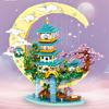 Non-Toxic Building Blocks Architecture Peach House Pavilion Waterfall River Led Light Diy Mini Diamond Bricks Toy For Kid Gift Room Decor