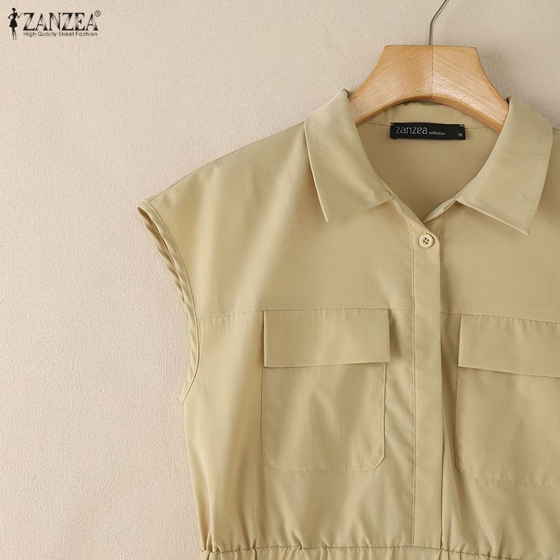 ZANZEA Women Casual Turn Down Collar Summer Short Sleeve Shirt Dress