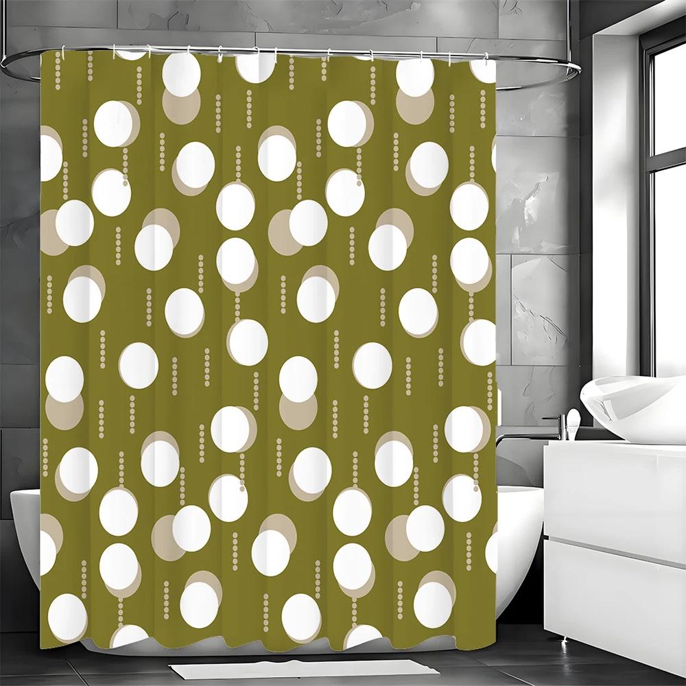 Creative Geometric White Circle Shower Curtain, Bathroom Decorative Shower Curtain, Waterproof Shower Curtain with Hooks