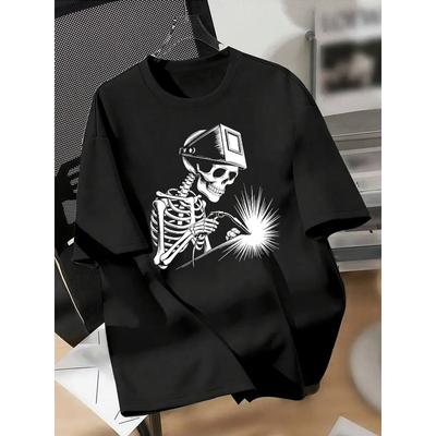 European Size Graffiti Letter Print Short-Sleeve T-Shirt with a Design Sense, Featuring a Streetwear Style for Couples, Suitable for Men