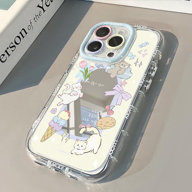 Energetic Kitten Mirror Cream Case for iPhone 17 Pro Max, 16, 15, 14