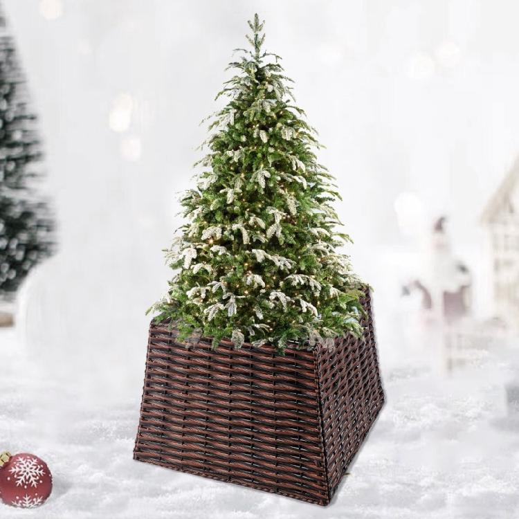 Functional Wicker Christmas Tree Skirt Festival Christmas Tree Stand Skirt Durable Tree Cover for Seasonal Decorations