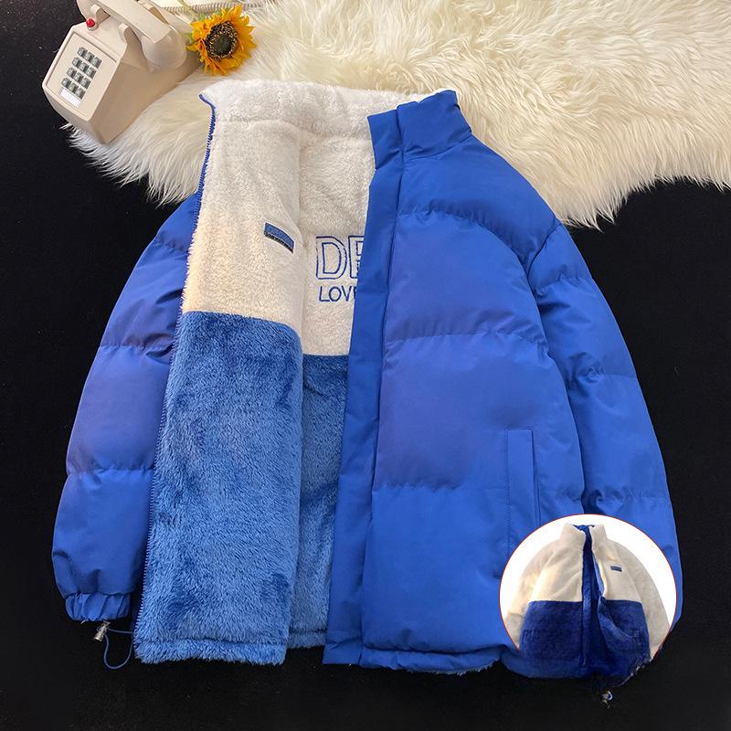 Nuovo cappotto imbottito in cotone spesso e pile double-face, cappotto da uomo e da donna coreano