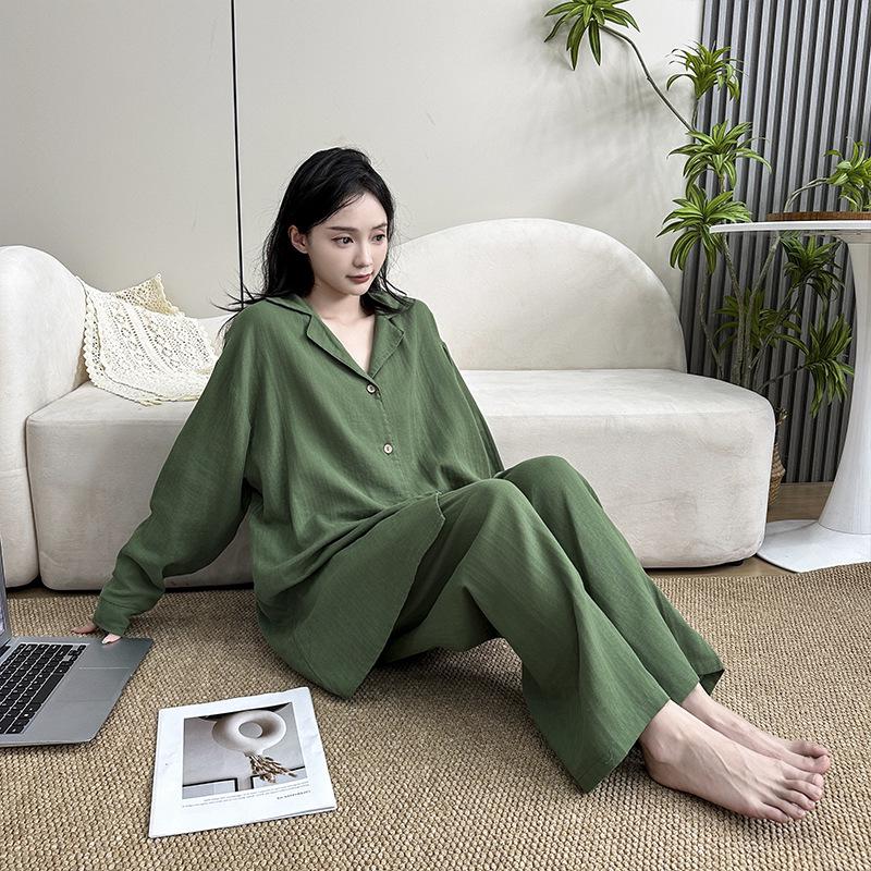 Autumn Plus Size Pure Cotton Double Yarn Relaxed Women's Pajamas