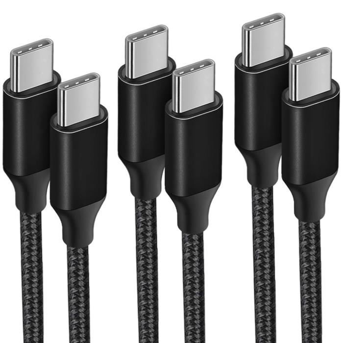 3x USB-C auf USB-C Schnellladekabel 3A für Samsung Galaxy A14 A13 A16 A03s A04s A22 A23 A24 A26 - Geflochtenes Nylon Schwarz 1M