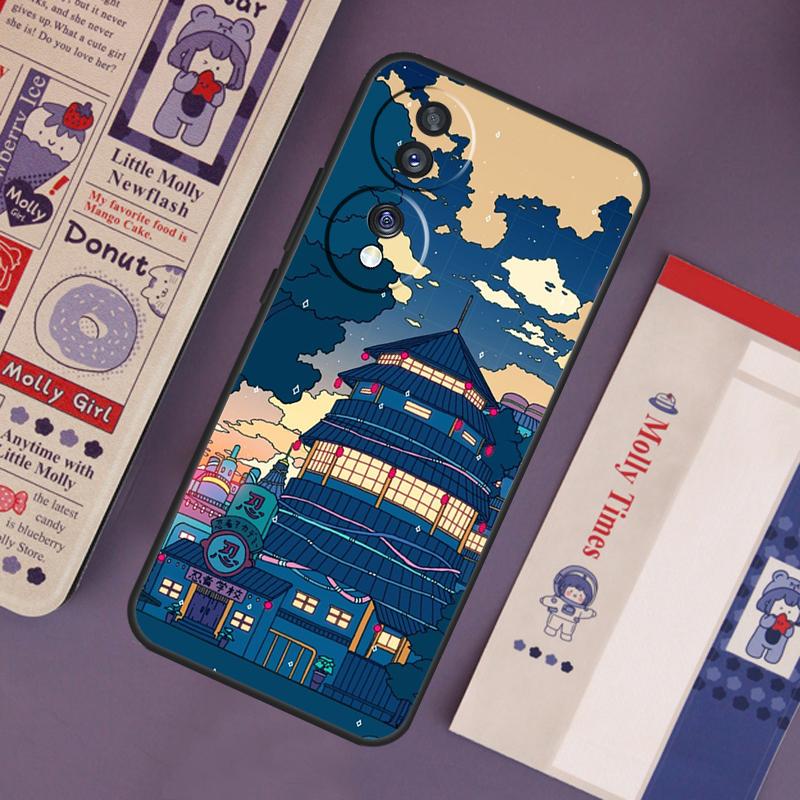 Neon Village Bathhouse Night Case For Honor Magic 7 Lite 5 6 Pro Honor 200 Pro 50 70 90 X9b X9a X8b X8a X8 X9 X9c Cover