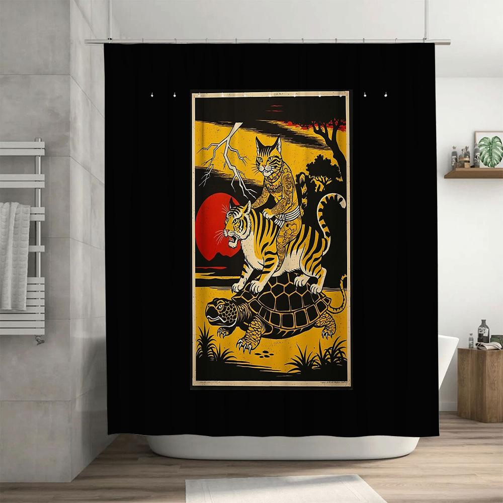 Tiger Turtle Wildlife Forest Animal Shower Curtain Nature Decor Bathroom Set Vintage Home Decor Artistic Print