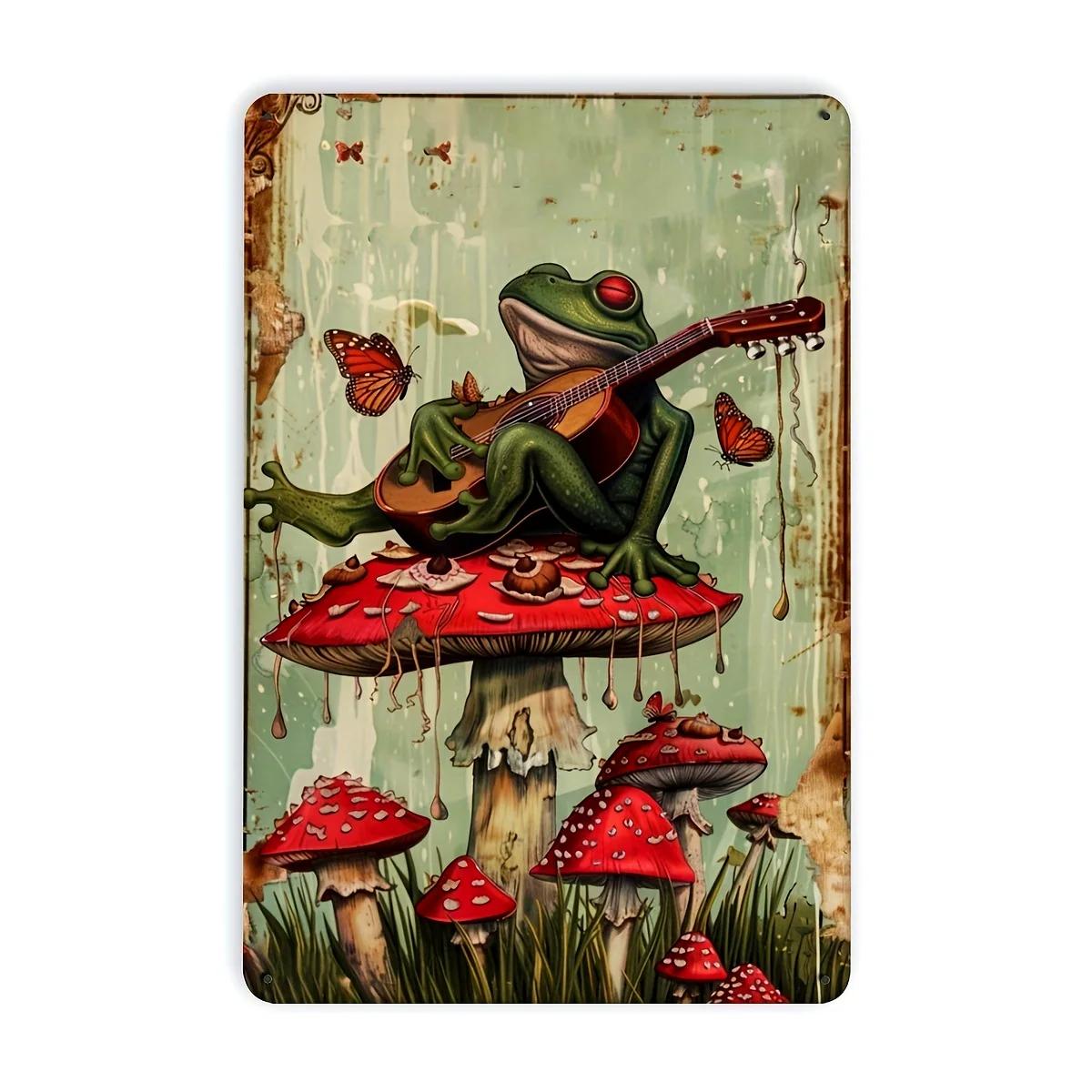 

Vintage Frog Guitarist Tin Sign, Retro Metal Wall Decor Garage Man Cave Music Bar Art 20x30cm（7.8x11.8inch）