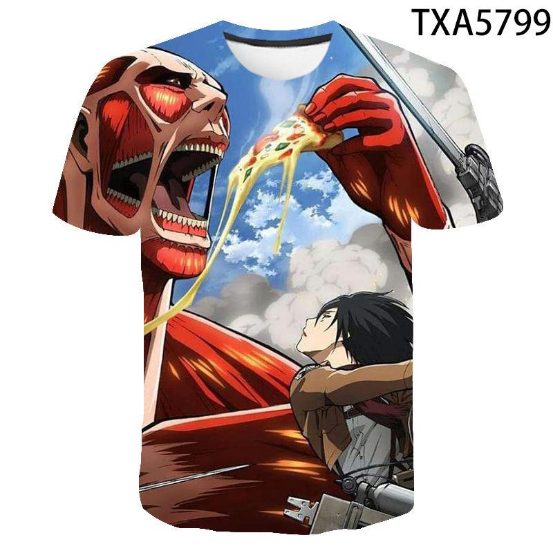 Attack on Titan 3D Digital Print T-Shirt for Men Boys, Anime Graphic Tee, Breathable Polyester Short Sleeve, Casual Streetwear Tops