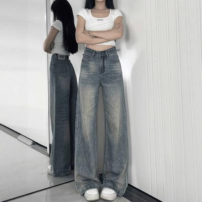 Líný vítr Vysoký pas Široké nohavice Džíny Dámské Letní Volné Retro Úzké Drapování Drapované Kalhoty Retro Vysoký pas Street Style Vaky Dlouhé Džíny pro Dámy