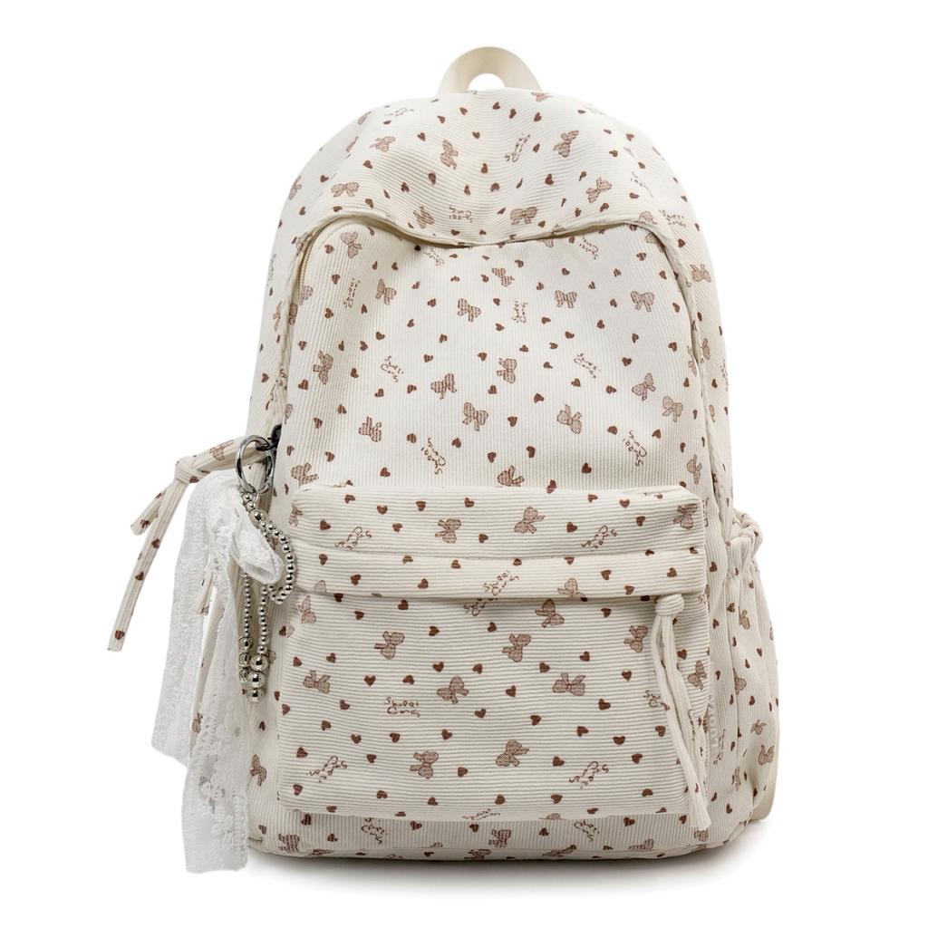 School bag, Japanese INS style, high aesthetic value, sweet polka dot butterfly backpack, girly lightweight, large capacity velvet backpack for women